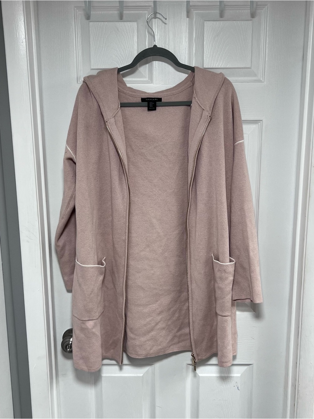 TAHARI Tan Hooded Open-Front Women's Sweater Cardigan Size XL